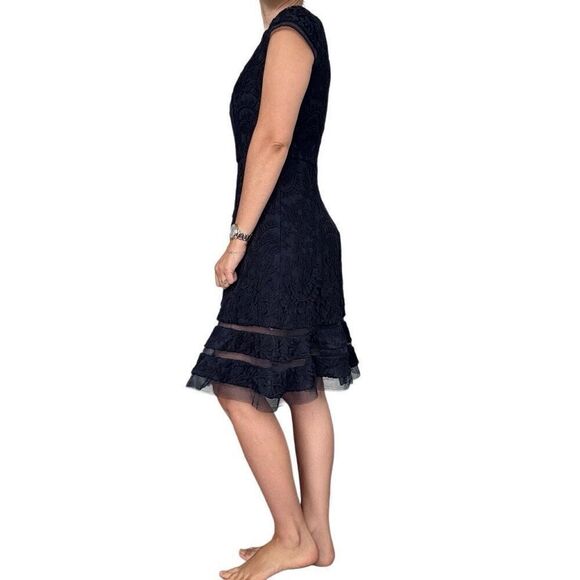Adrianna Papell Navy Blue Lace Fit & Flare Cocktail Party Mini Dress Size 8 - Picture 3 of 9